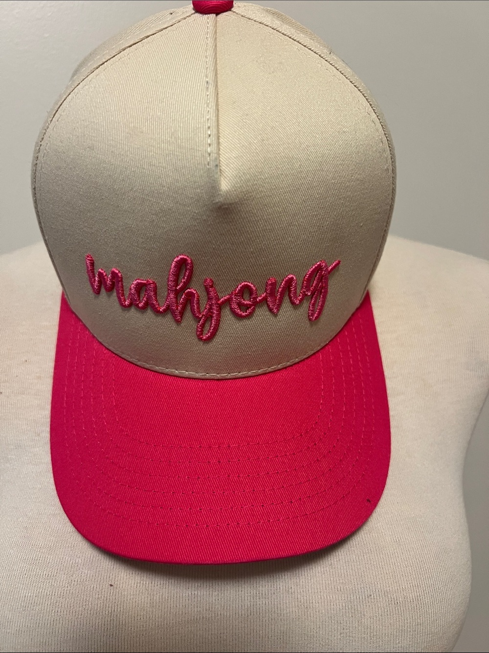 C.C Mahjong Trucker Hat - Cream and Hot Pink